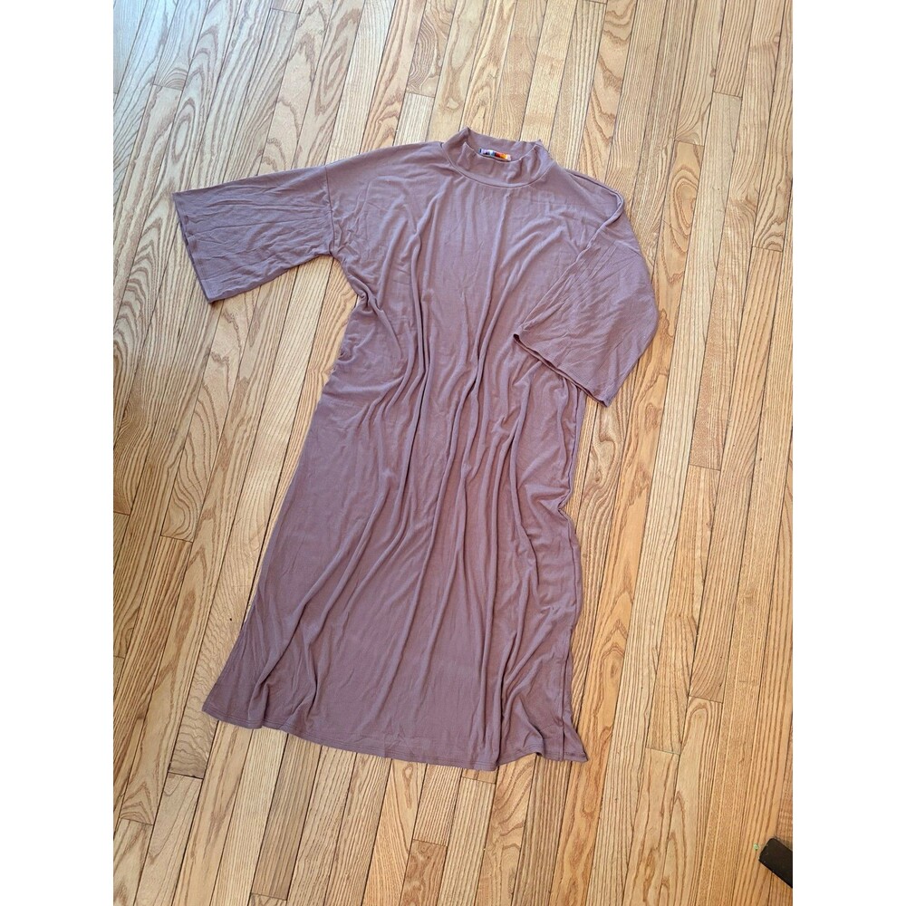 Womens dress boxy modest mock neck turtleneck side slit brown casual trad wife